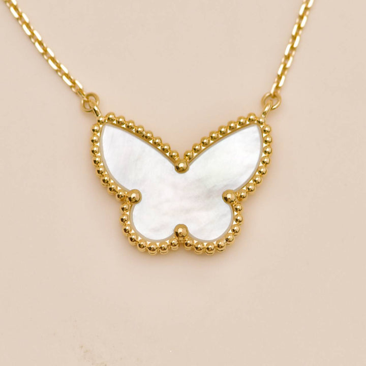 Preloved Authentic VCA Lucky Alhambra Butterfly Necklace Mother of Pearl 18K Yellow Gold