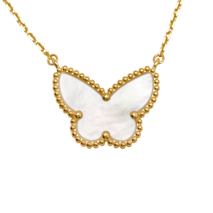Preloved Authentic Van Cleef & Arpels Lucky Alhambra Butterfly Necklace Mother of Pearl 18K Yellow Gold