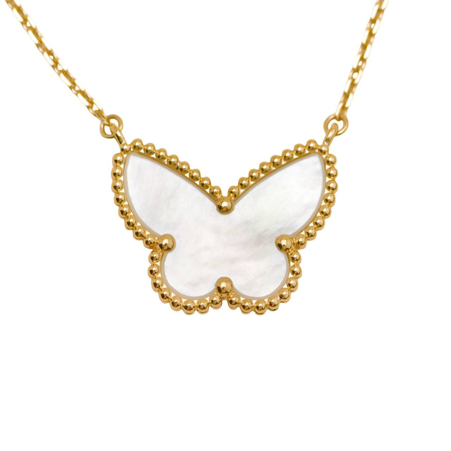 Preloved Authentic Van Cleef & Arpels Lucky Alhambra Butterfly Necklace Mother of Pearl 18K Yellow Gold