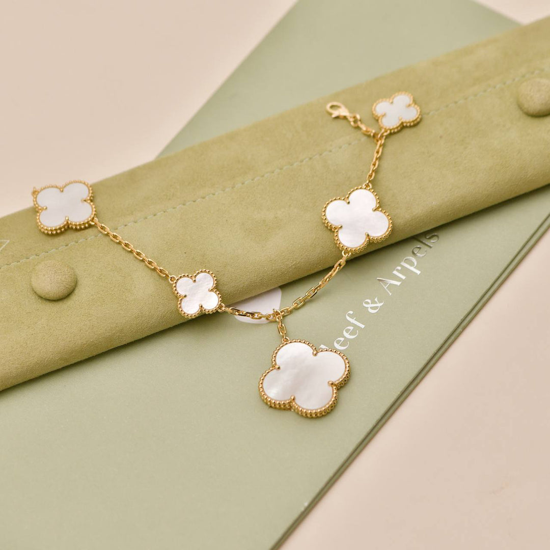 Preowned Authentic Van Cleef & Arpels Magic Alhambra 5 Motifs Bracelet Mother of Pearl 18K Yellow Gold