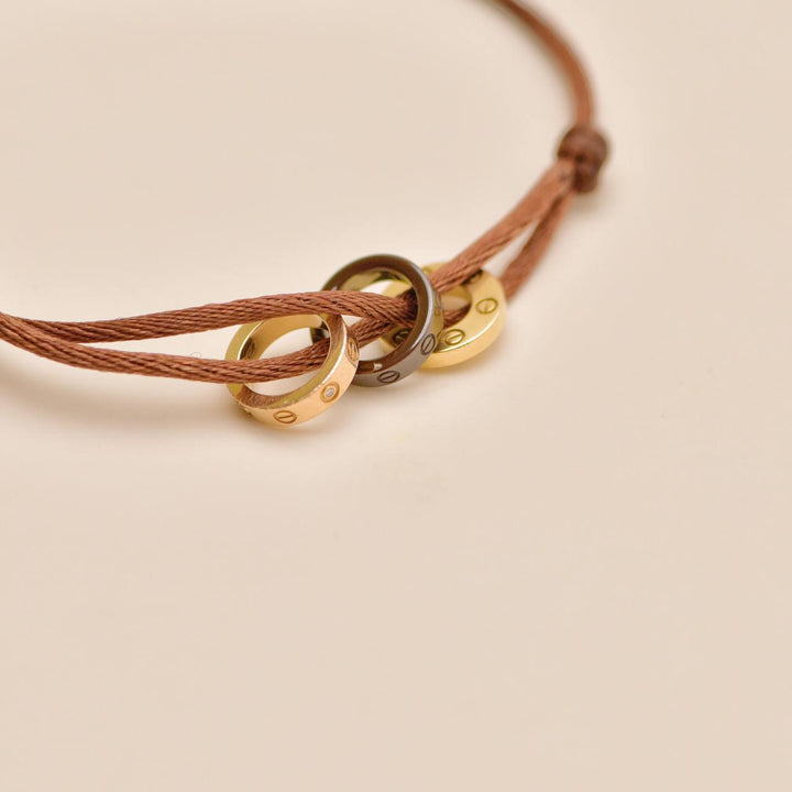 Used Authentic Cartier Love 4 Diamond Sèvres Porcelain Brown 18K Yellow & Rose Cord Bracelet