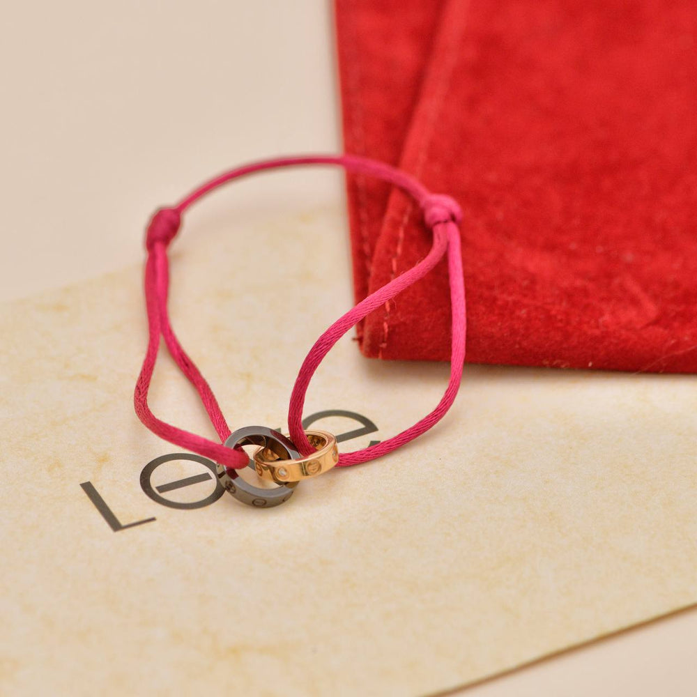 Preowned Authentic Cartier Love Cord Bracelet Diamond Sèvres Porcelain 18k Rose Gold