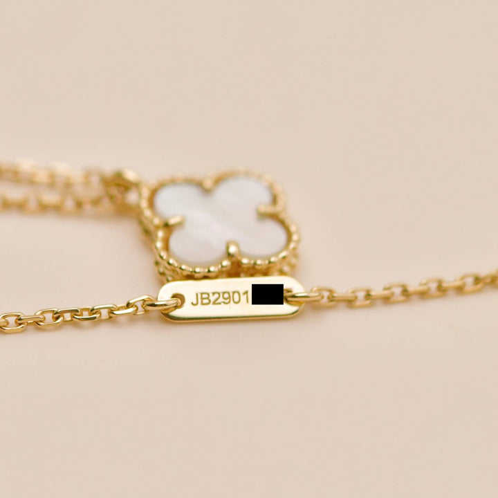 Preowned Authentic VCA Sweet Alhambra Necklace Mother of Pearl 18K Yellow Gold