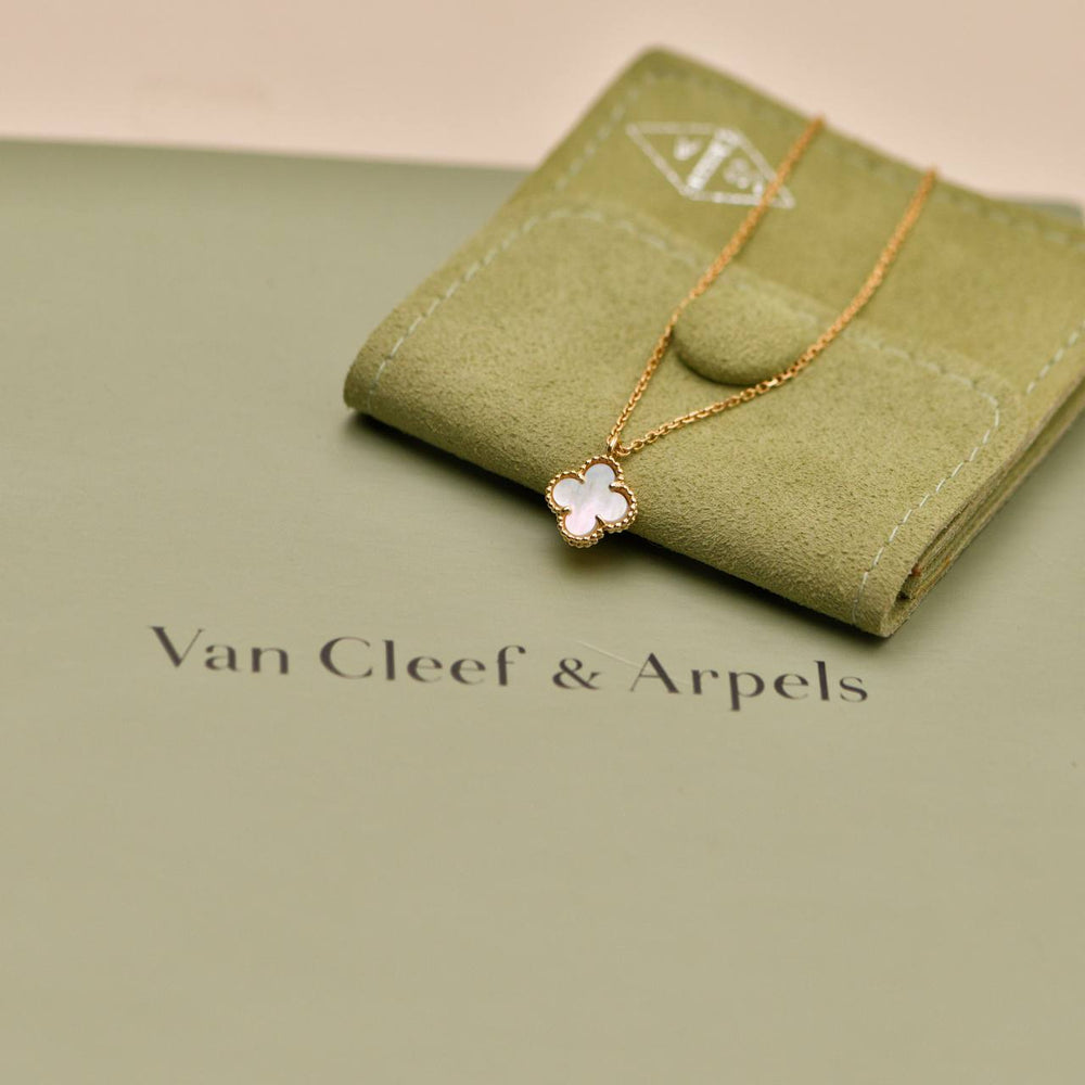 Preowned Authentic Van Cleef & Arpels Sweet Alhambra Necklace Mother of Pearl 18K Yellow Gold