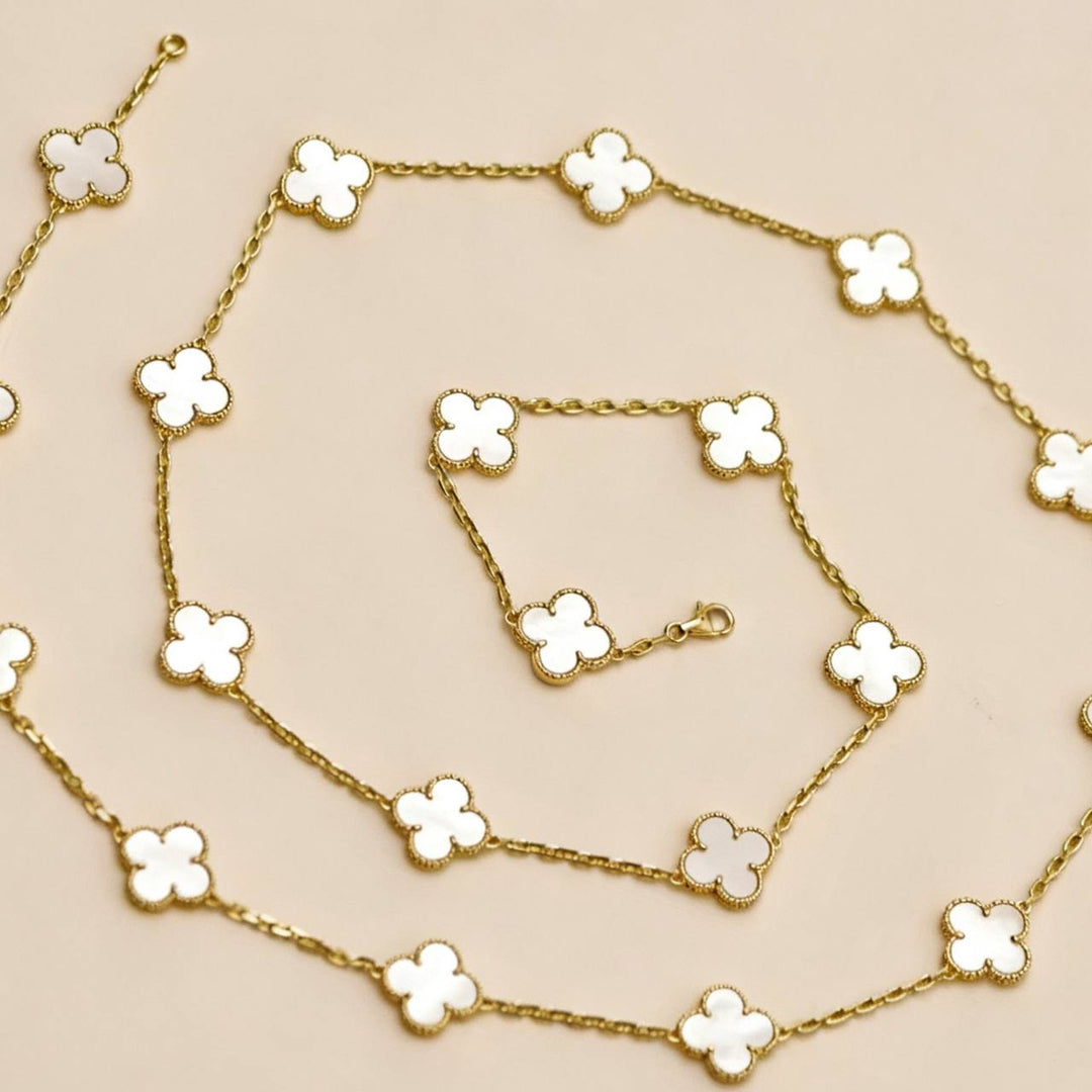 Preowned Authentic Van Cleef Vintage Alhambra 20 Motif Necklace Mother of Pearl 18K Yellow Gold