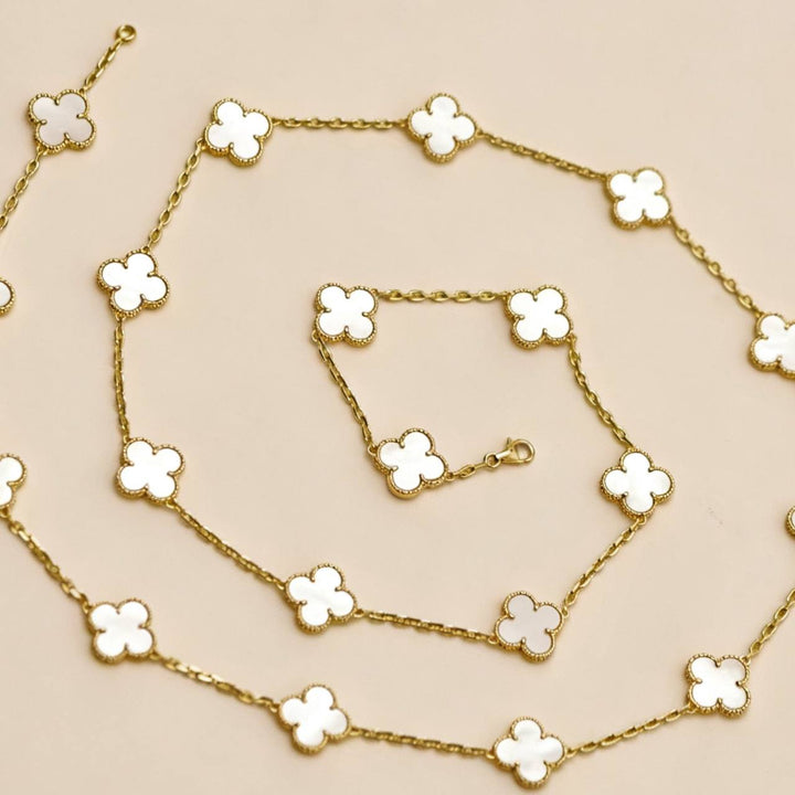 Preowned Authentic Van Cleef Vintage Alhambra 20 Motif Necklace Mother of Pearl 18K Yellow Gold