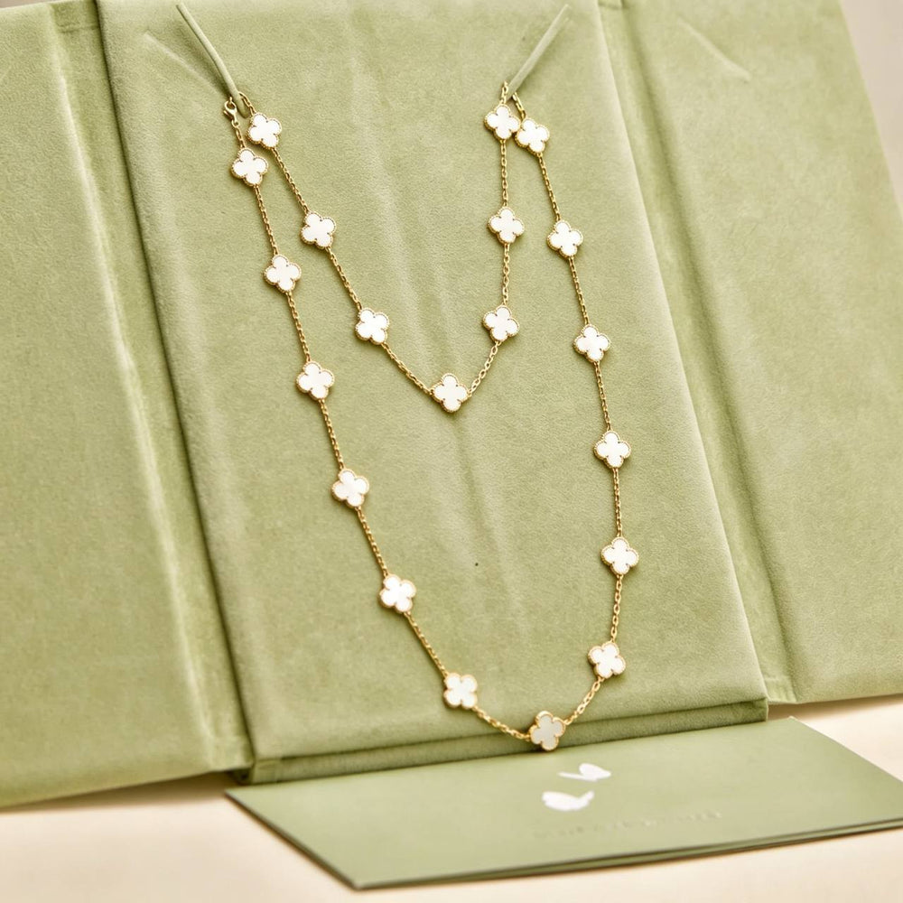 Preowned Authentic Van Cleef & Arpels Vintage Alhambra 20 Motif Necklace Mother of Pearl 18K Yellow Gold