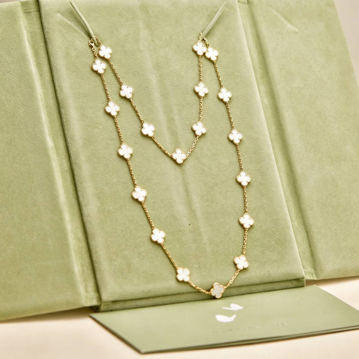 Preowned Authentic Van Cleef & Arpels Vintage Alhambra 20 Motif Necklace Mother of Pearl 18K Yellow Gold