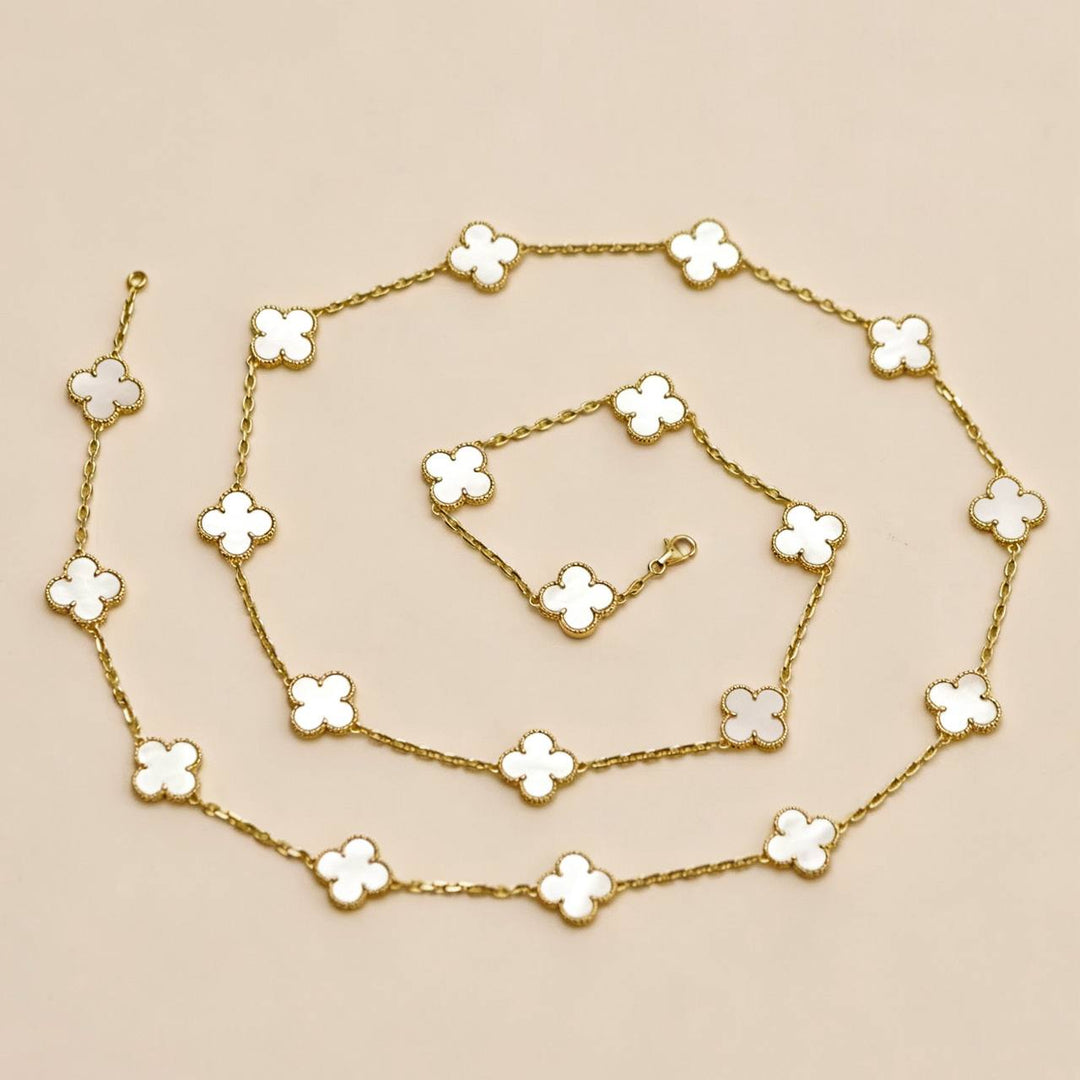 Preloved Authentic Van Cleef Vintage Alhambra 20 Motif Necklace Mother of Pearl 18K Yellow Gold