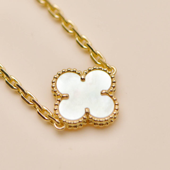 Second Hand Authentic Van Cleef Vintage Alhambra 20 Motif Necklace Mother of Pearl 18K Yellow Gold