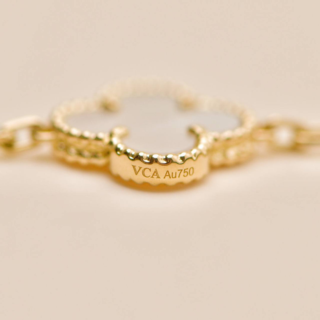 Authentic Van Cleef Vintage Alhambra 20 Motif Necklace Mother of Pearl 18K Yellow Gold
