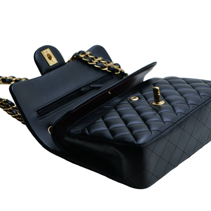Used Authentic Chanel Classic Small Double Flap Lambskin Black Quilted Bag