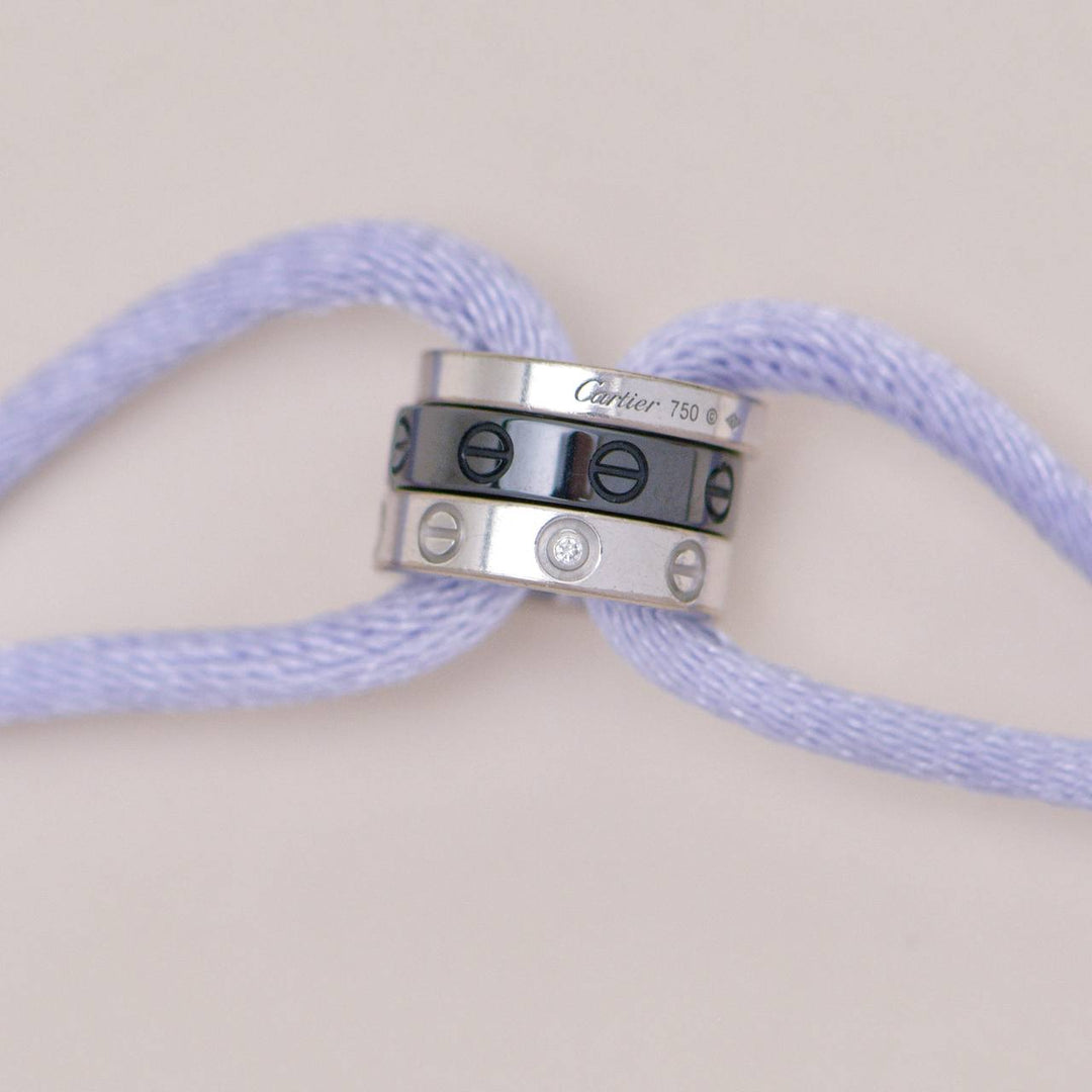 Preowned Cartier Love Cord Bracelet Diamond Black Ceramic 18K White Gold