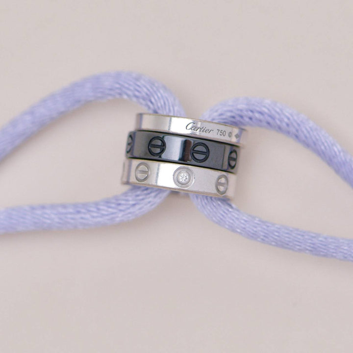 Preowned Cartier Love Cord Bracelet Diamond Black Ceramic 18K White Gold