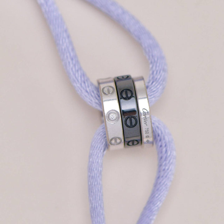 Second Hand Cartier Love Cord Bracelet Diamond Black Ceramic 18K White Gold