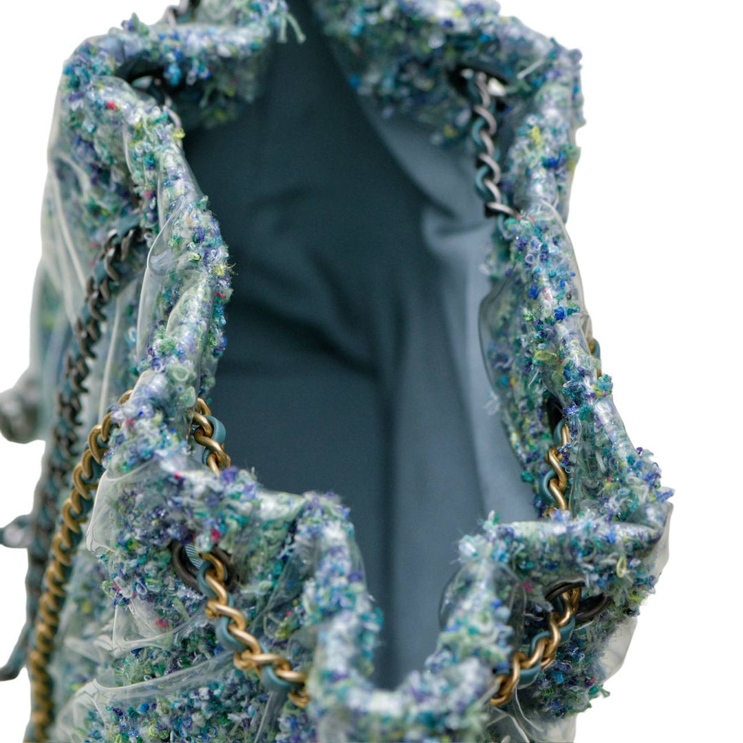 Used Authentic Chanel Gabrielle Backpack Green Tweed Calfskin Quilted