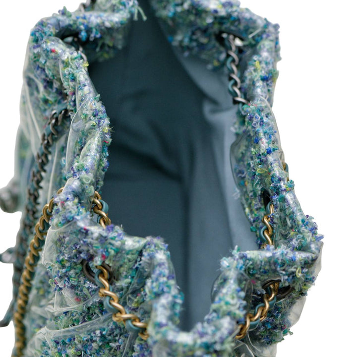 Used Authentic Chanel Gabrielle Backpack Green Tweed Calfskin Quilted