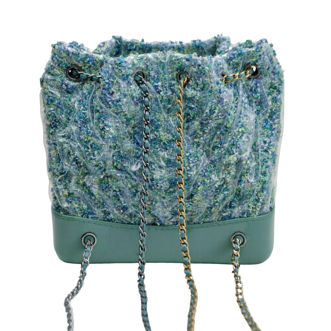 Second Hand Authentic Chanel Gabrielle Backpack Green Tweed Calfskin Quilted