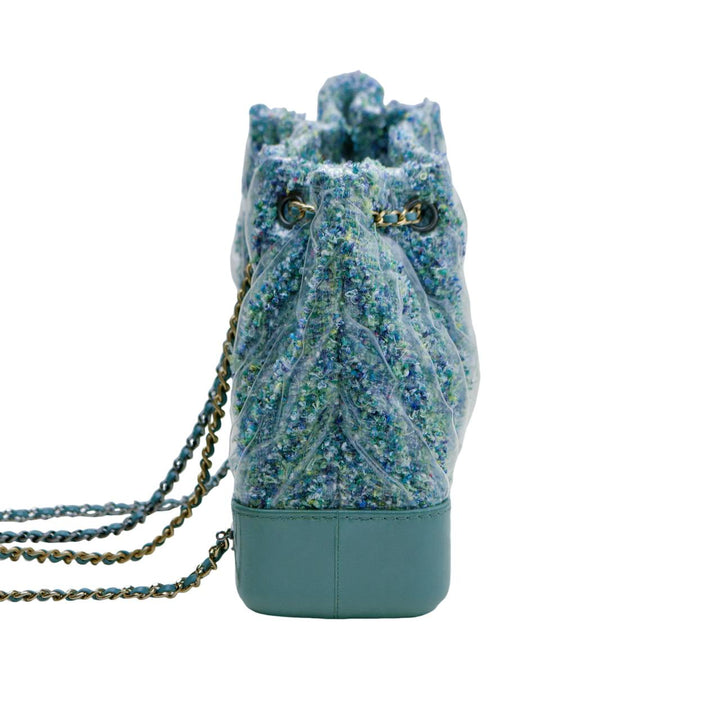 Preowned Chanel Gabrielle Backpack Green Tweed Calfskin Quilted