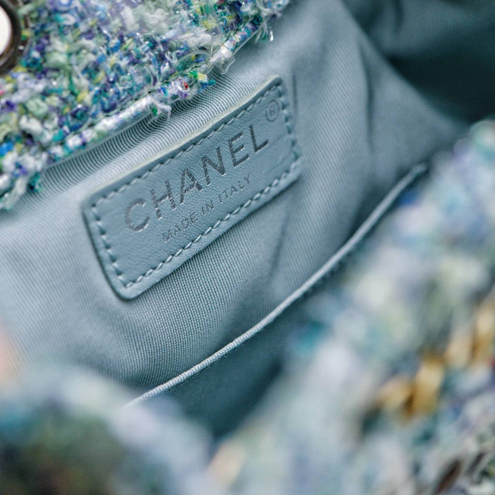 Preloved Authentic Chanel Gabrielle Backpack Green Tweed Calfskin Quilted