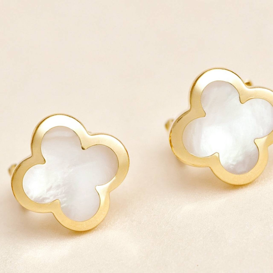Authentic Van Cleef & Arpels Pure Alhambra Earrings Mother of Pearl 18K Yellow Gold