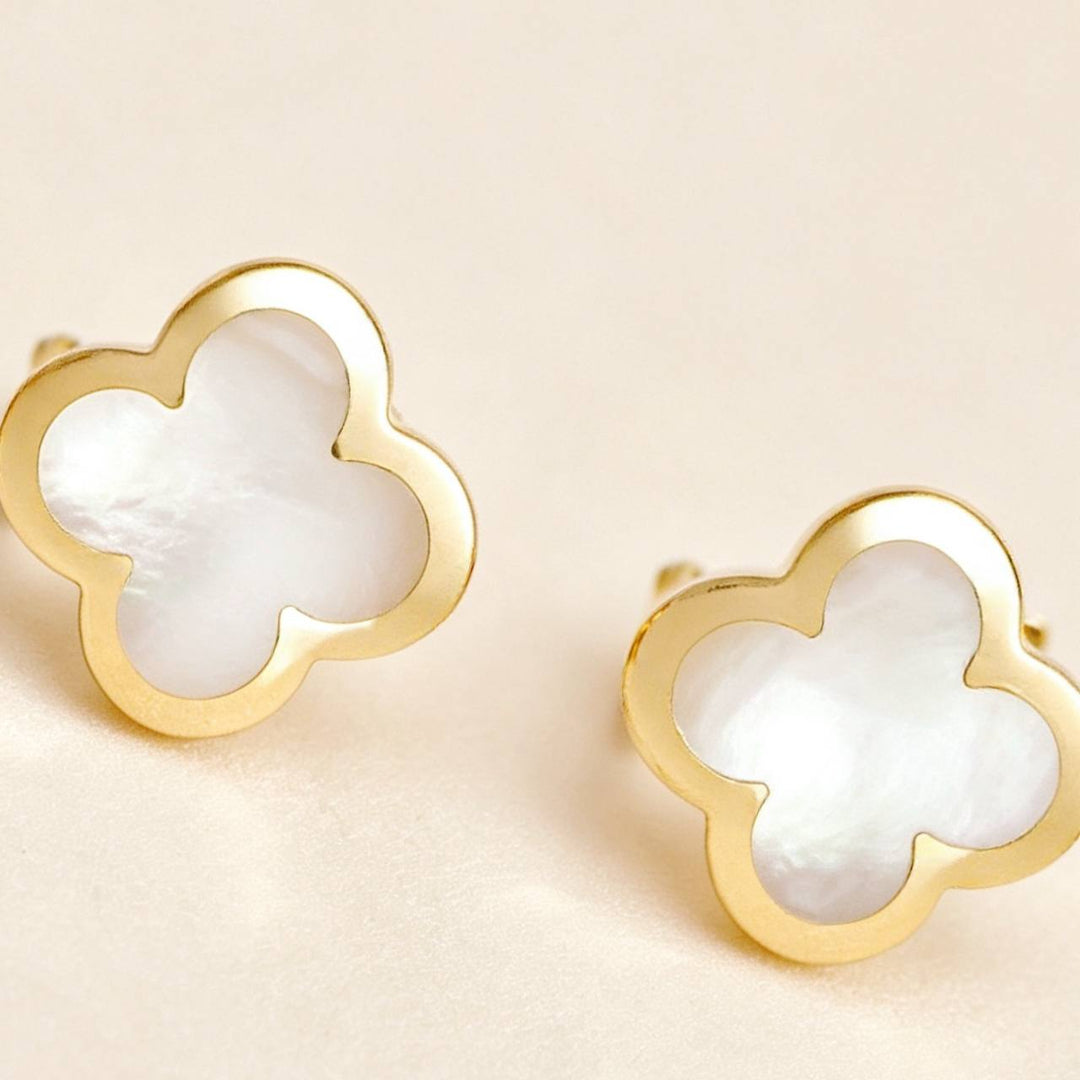 Preloved Authentic Van Cleef Pure Alhambra Earrings Mother of Pearl 18K Yellow Gold