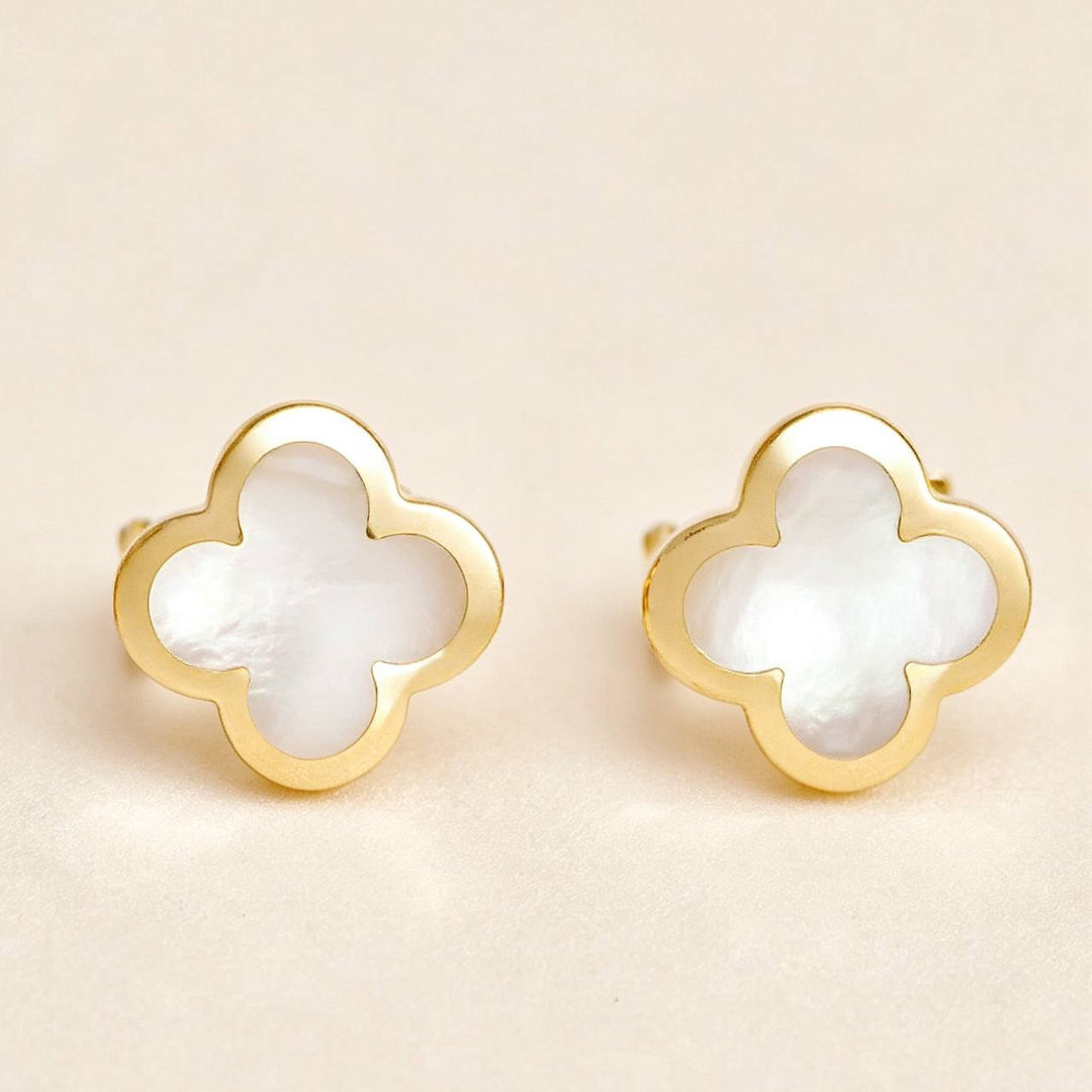 Preowned Authentic Van Cleef Pure Alhambra Earrings Mother of Pearl 18K Yellow Gold