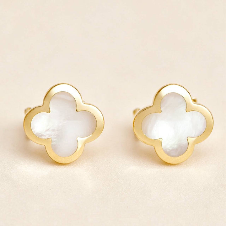 Preowned Authentic Van Cleef Pure Alhambra Earrings Mother of Pearl 18K Yellow Gold