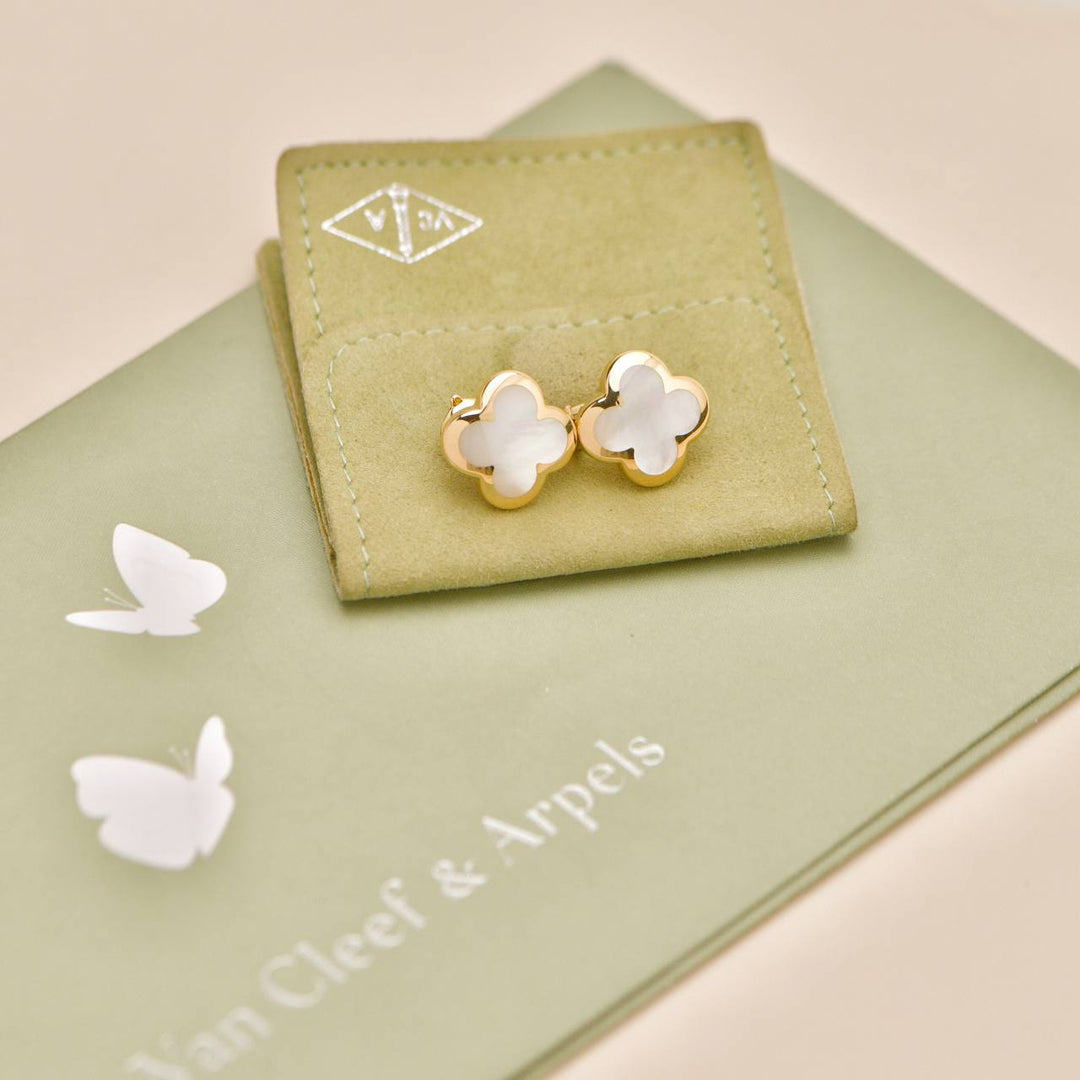 Preowned Authentic Van Cleef & Arpels Pure Alhambra Earrings Mother of Pearl 18K Yellow Gold