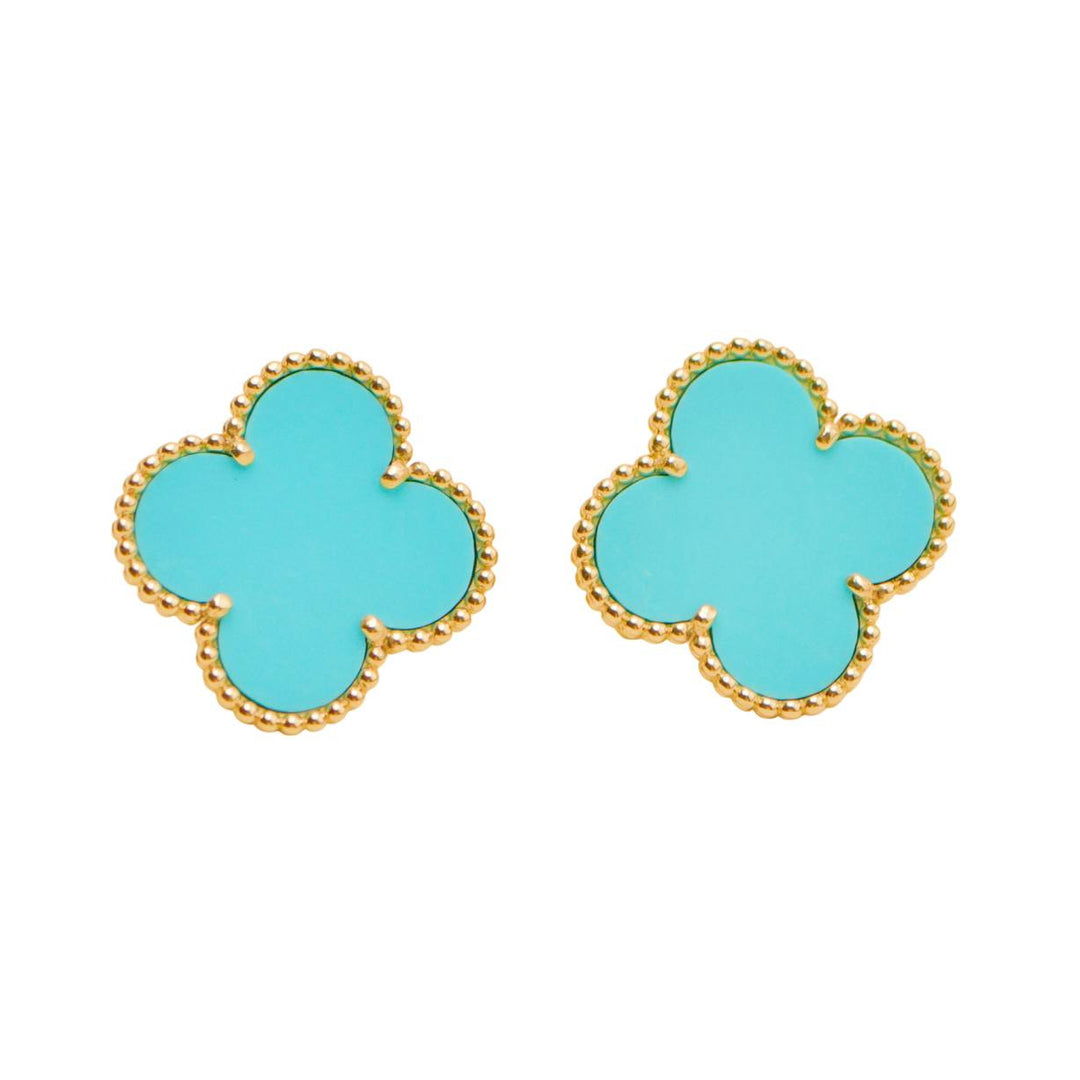 Preloved Authentic Van Cleef & Arpels Magic Alhambra Turquoise Earrings 18K Yellow Gold