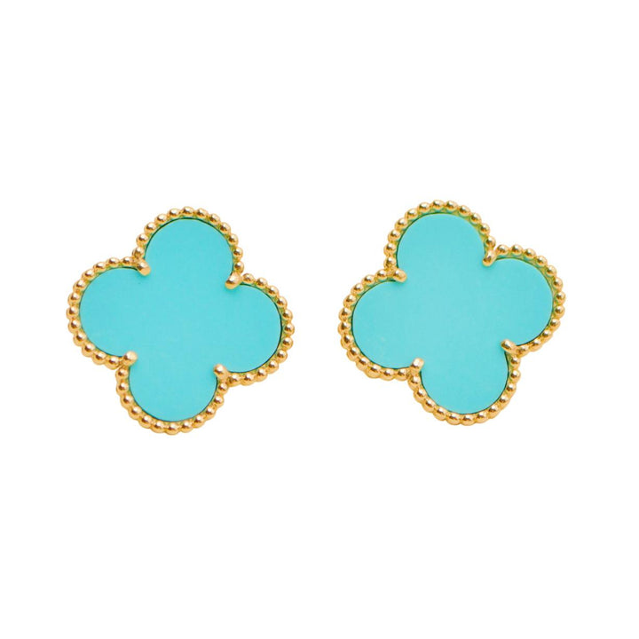 Preloved Authentic Van Cleef & Arpels Magic Alhambra Turquoise Earrings 18K Yellow Gold