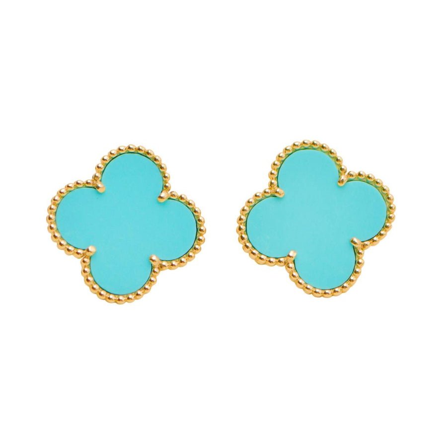 Preloved Authentic Van Cleef & Arpels Magic Alhambra Turquoise Earrings 18K Yellow Gold