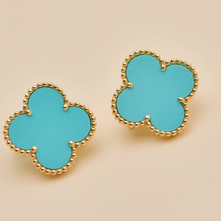 Preloved Authentic Van Cleef Magic Alhambra Turquoise Earrings 18K Yellow Gold