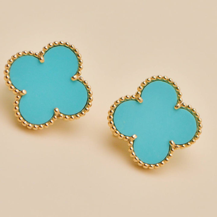 Preowned Authentic Van Cleef Magic Alhambra Turquoise Earrings 18K Yellow Gold