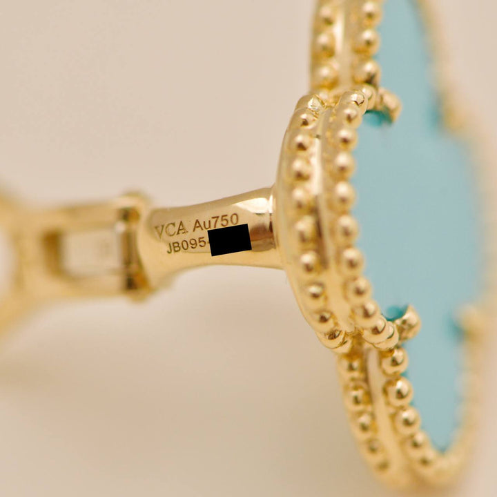 Preloved Authentic VCA Magic Alhambra Turquoise Earrings 18K Yellow Gold