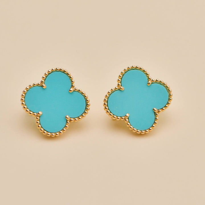 Second Hand Authentic Van Cleef Magic Alhambra Turquoise Earrings 18K Yellow Gold