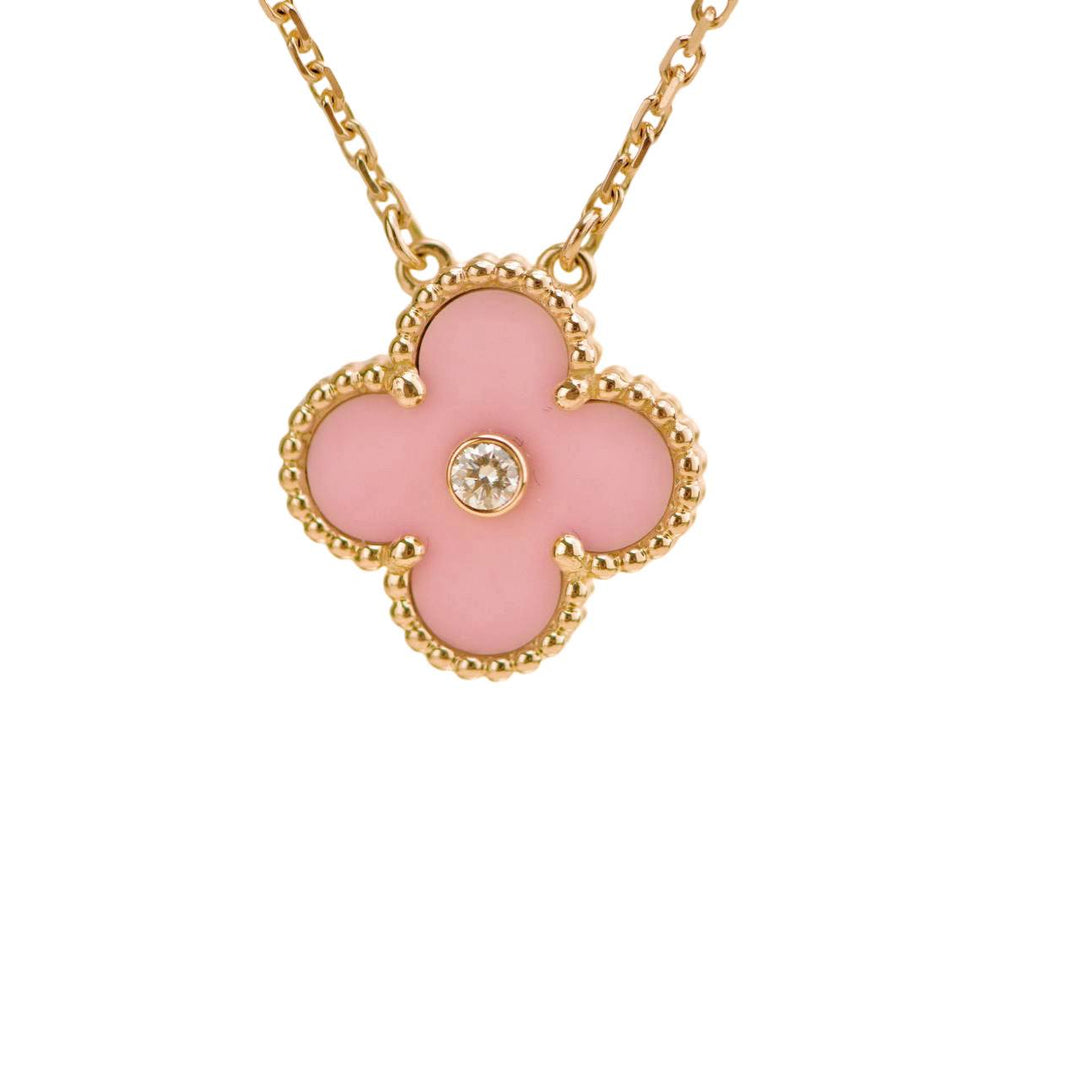 Preloved Authentic Van Cleef & Arpels Alhambra 2015 Holiday Diamond Pink Sèvres Porcelain Pendant