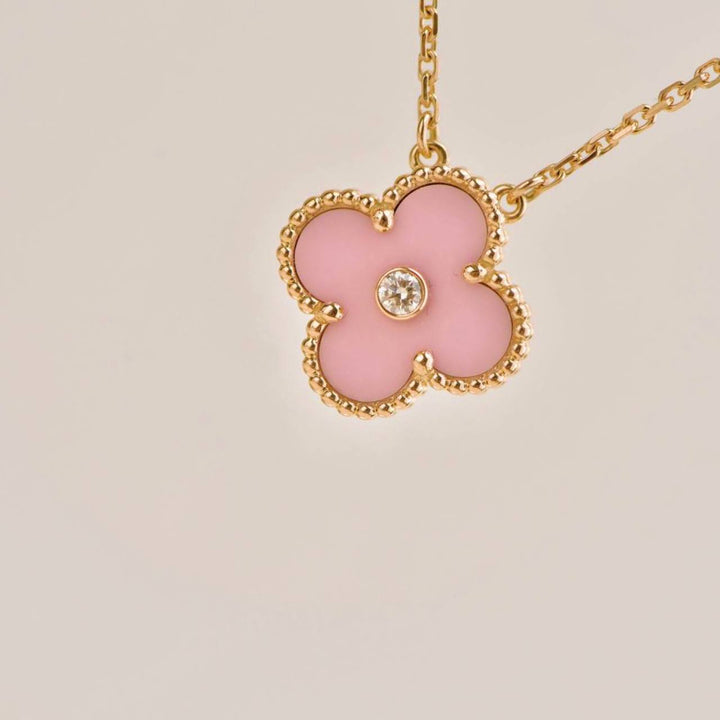 Preloved Van Cleef & Arpels Alhambra 2015 Holiday Diamond Pink Sèvres Porcelain Pendant