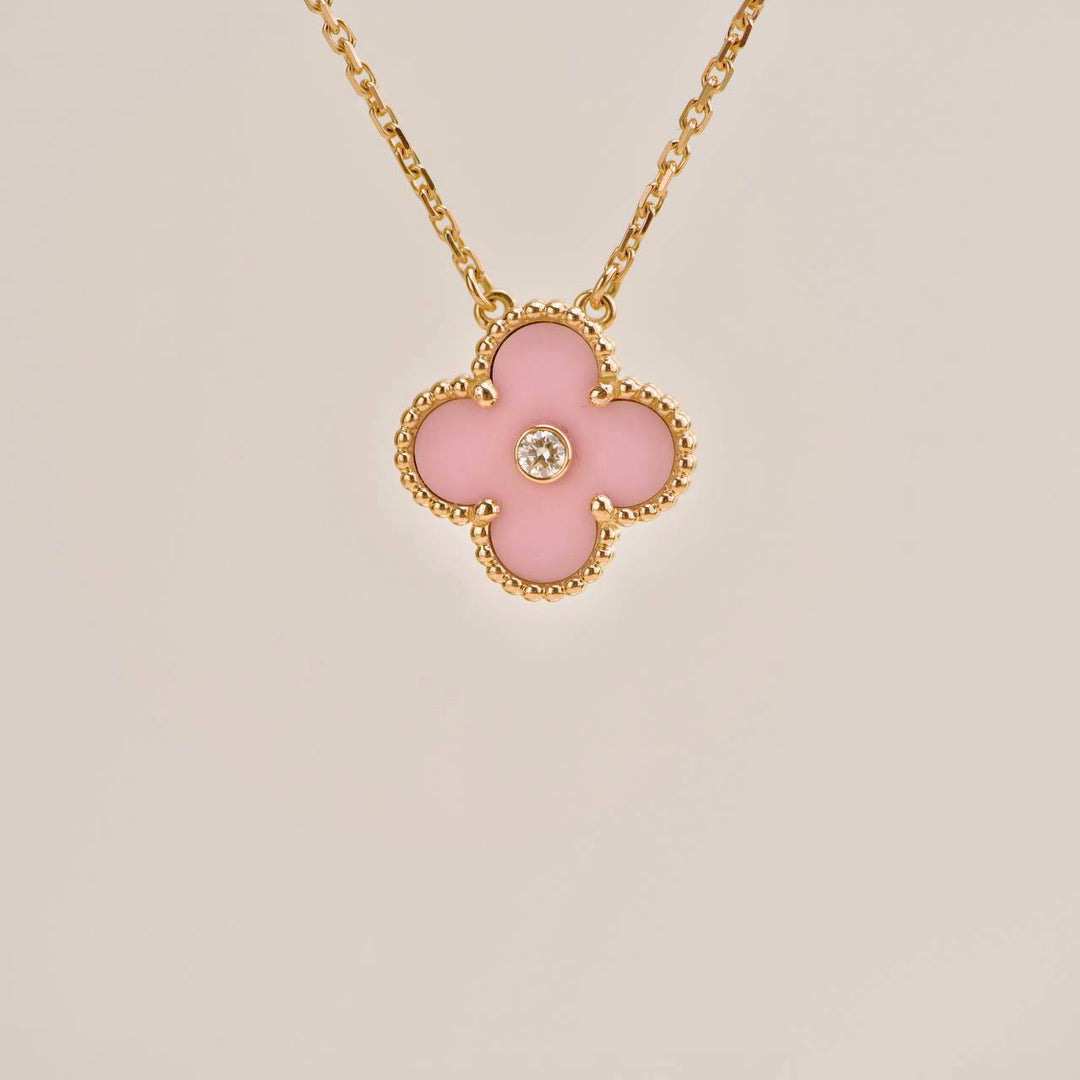 Second Hand Van Cleef & Arpels Alhambra 2015 Holiday Diamond Pink Sèvres Porcelain Pendant