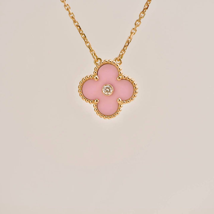 Second Hand Van Cleef & Arpels Alhambra 2015 Holiday Diamond Pink Sèvres Porcelain Pendant