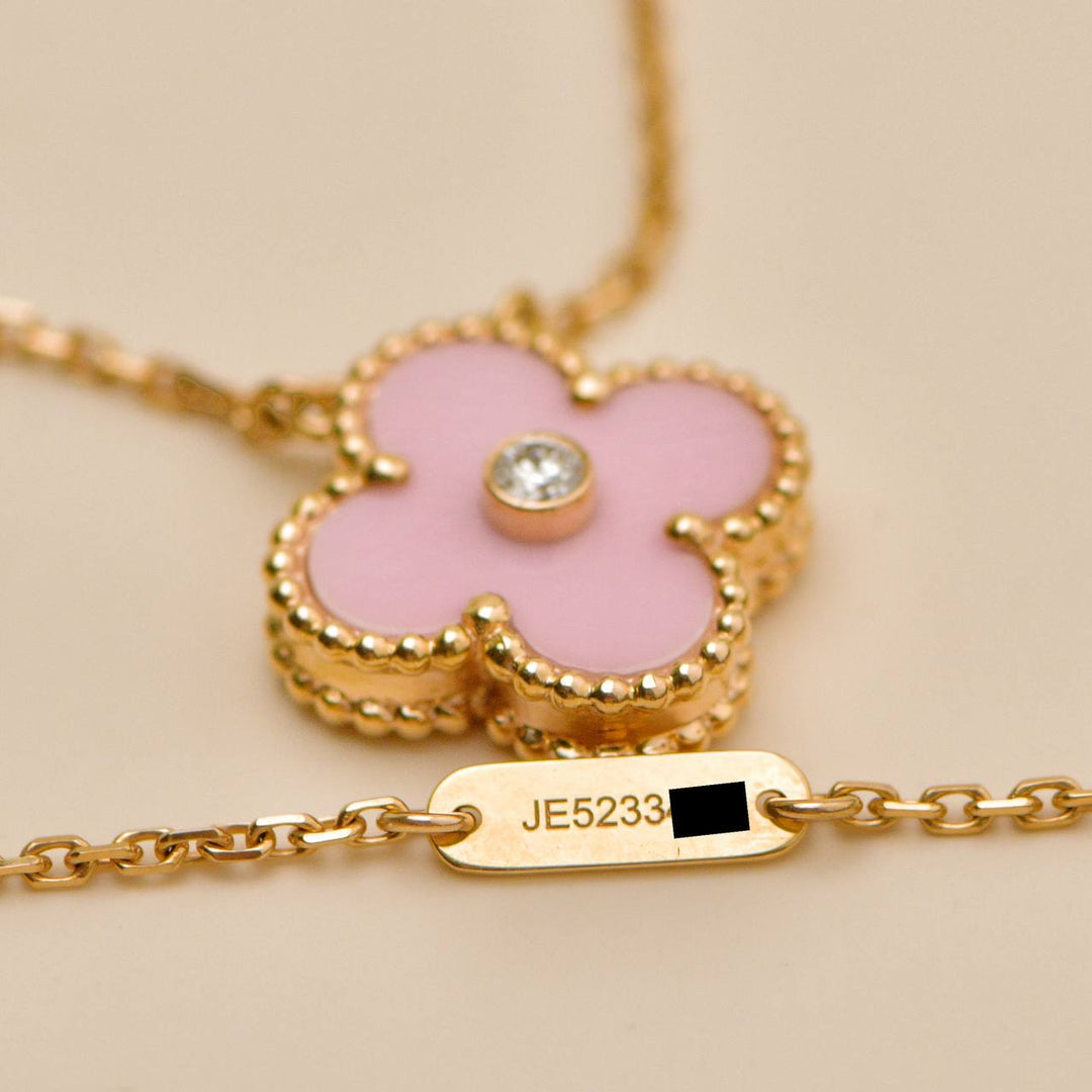 Used Van Cleef & Arpels Alhambra 2015 Holiday Diamond Pink Sèvres Porcelain Pendant