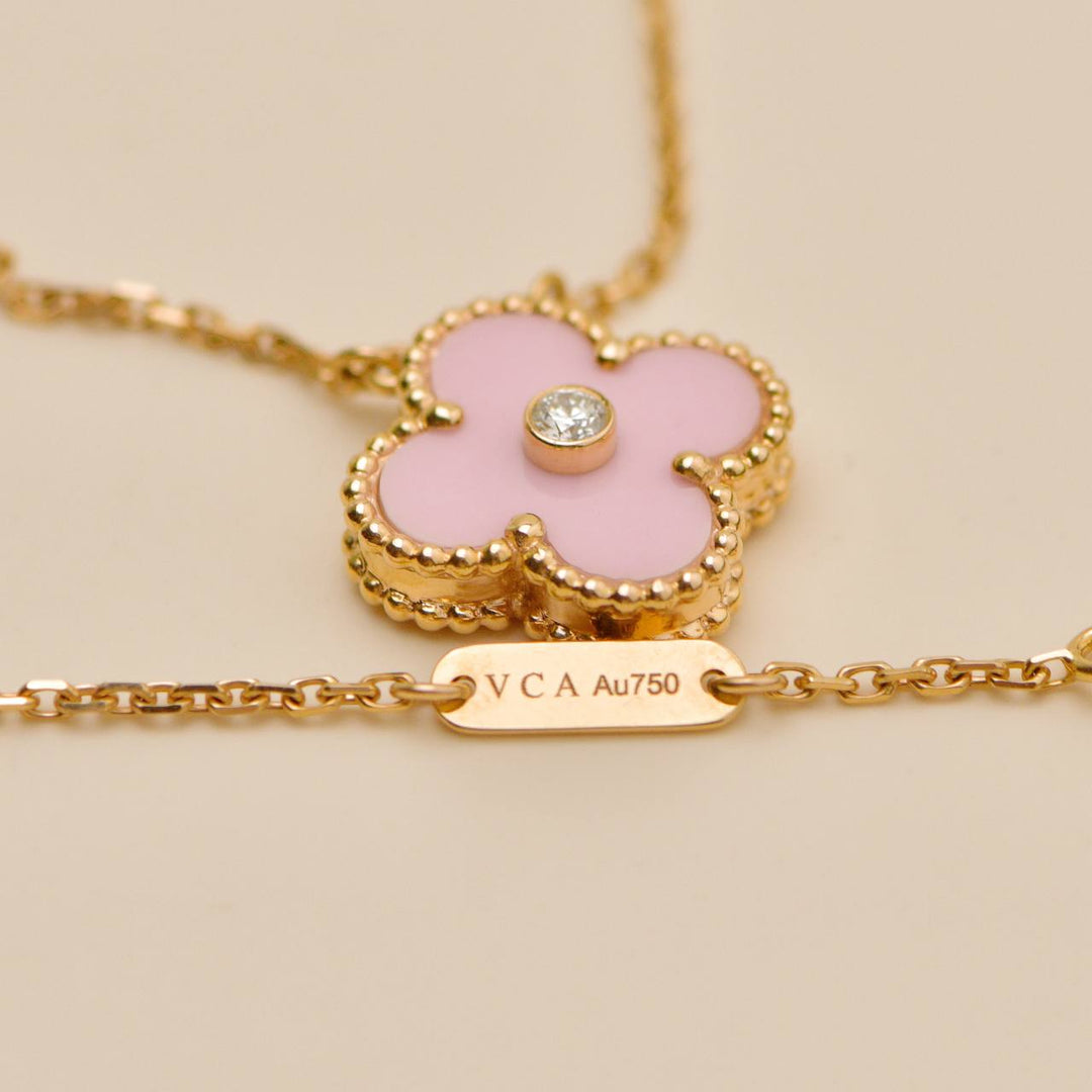 Preloved Van Cleef Alhambra 2015 Holiday Diamond Pink Sèvres Porcelain Pendant