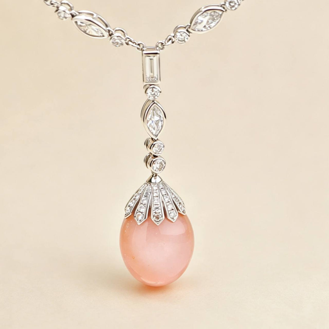 Conch Pearl and Diamond 18K White Gold Necklace