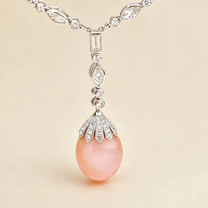 Conch Pearl and Diamond 18K White Gold Necklace