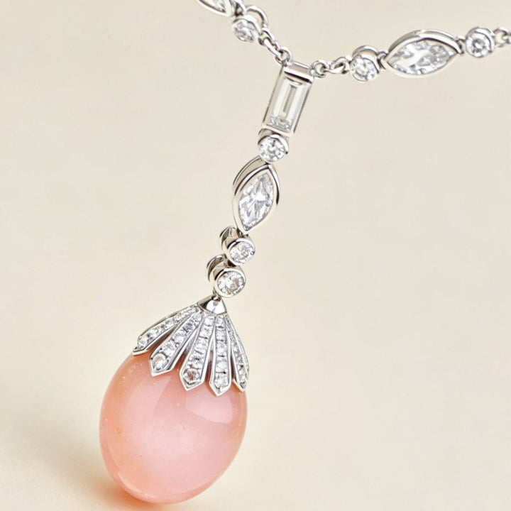 Conch Pearl and Diamond 18K White Gold Necklace