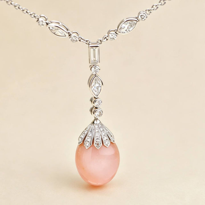 Conch Pearl and Diamond 18K White Gold Necklace