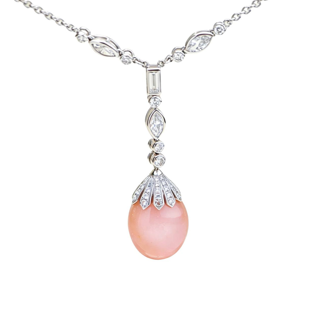 Conch Pearl and Diamond 18K White Gold Necklace