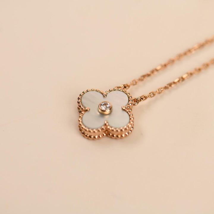 Van Cleef & Arpels Alhambra 2012 Holiday Necklace Diamond Mother of Pearl
