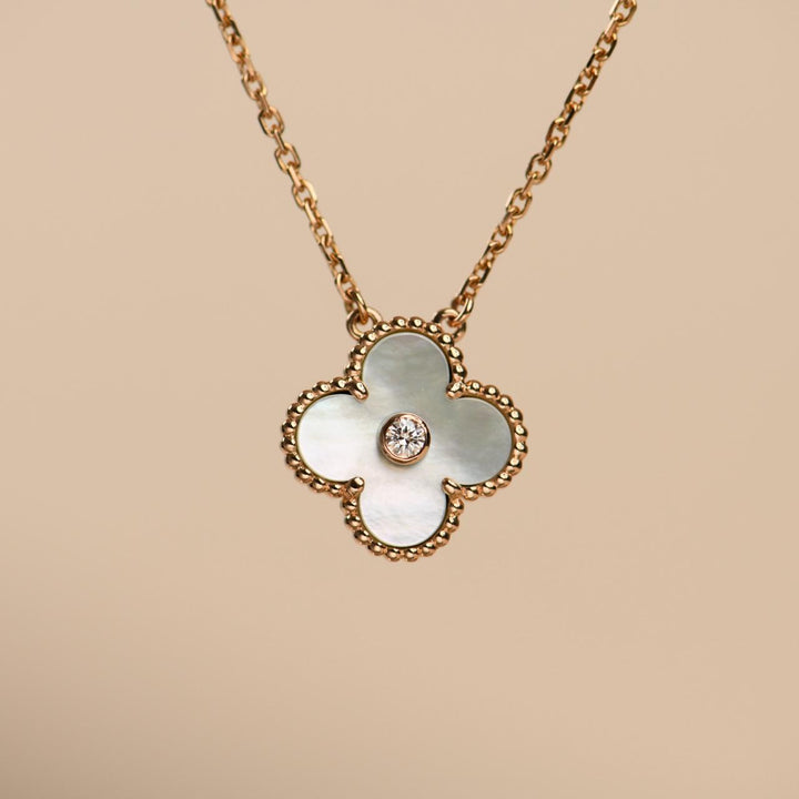 Van Cleef & Arpels Alhambra 2012 Holiday Necklace Diamond Mother of Pearl