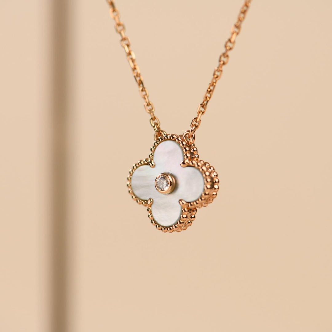 Van Cleef & Arpels Alhambra 2012 Holiday Necklace Diamond Mother of Pearl